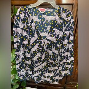 Kate Spade Black and Yellow Leopard Print Blouse